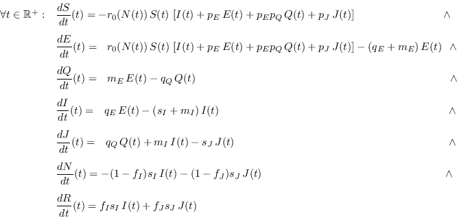 \begin{displaymath}
\begin{array}{rl}
\forall t\in\mathbb{R}^+:
& {\displaysty...
...e \frac{d R}{dt}(t) = f_Is_I\,I(t) + f_Js_J\,J(t) }
\end{array}\end{displaymath}