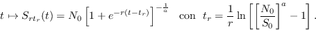 \begin{displaymath}t\mapsto S_{rt_r}(t) =N_0\left[1 + e^{-r(t-t_r)}\right]^{-\fr...
... = \frac{1}{r}\ln\left[\left[\frac{N_0}{S_0}\right]^a-1\right].\end{displaymath}